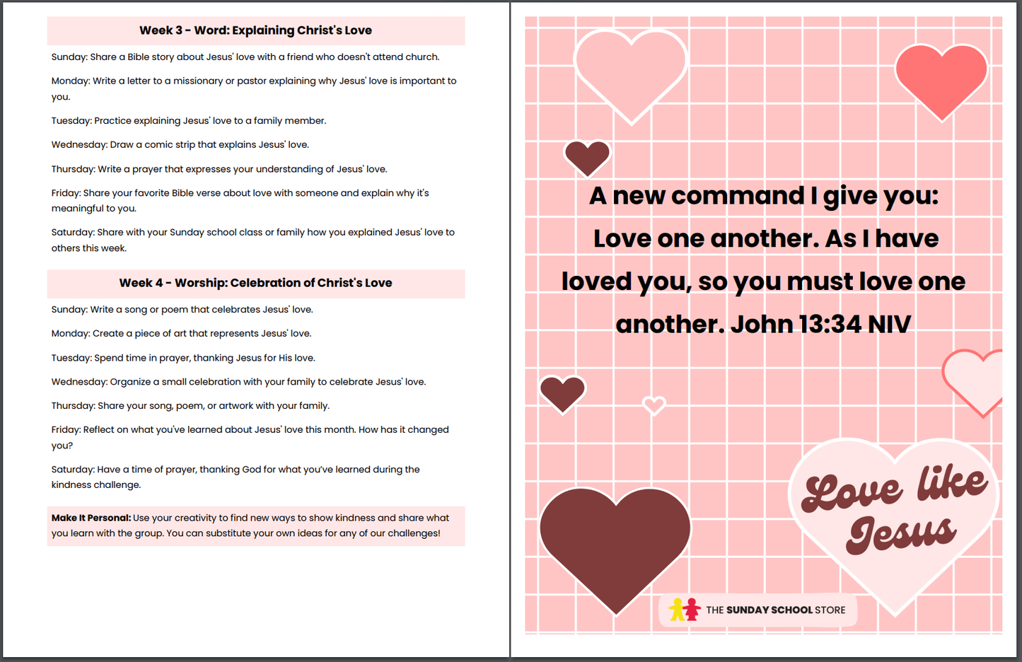 Love Like Jesus 💖 4-Lesson Sunday School Curriculum for Kids & 28-Day Kindness Challenge
