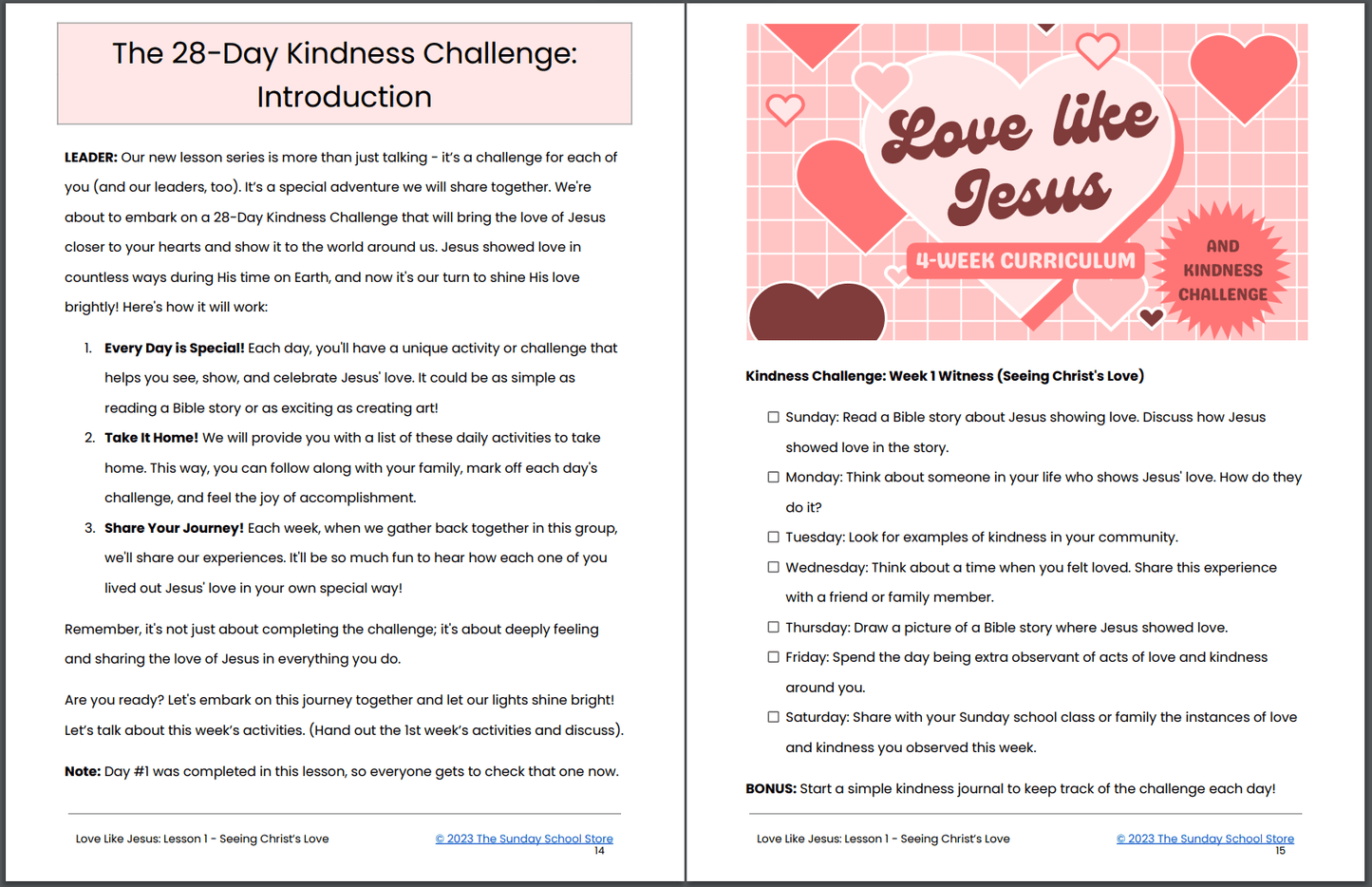 Love Like Jesus 💖 4-Lesson Sunday School Curriculum for Kids & 28-Day Kindness Challenge