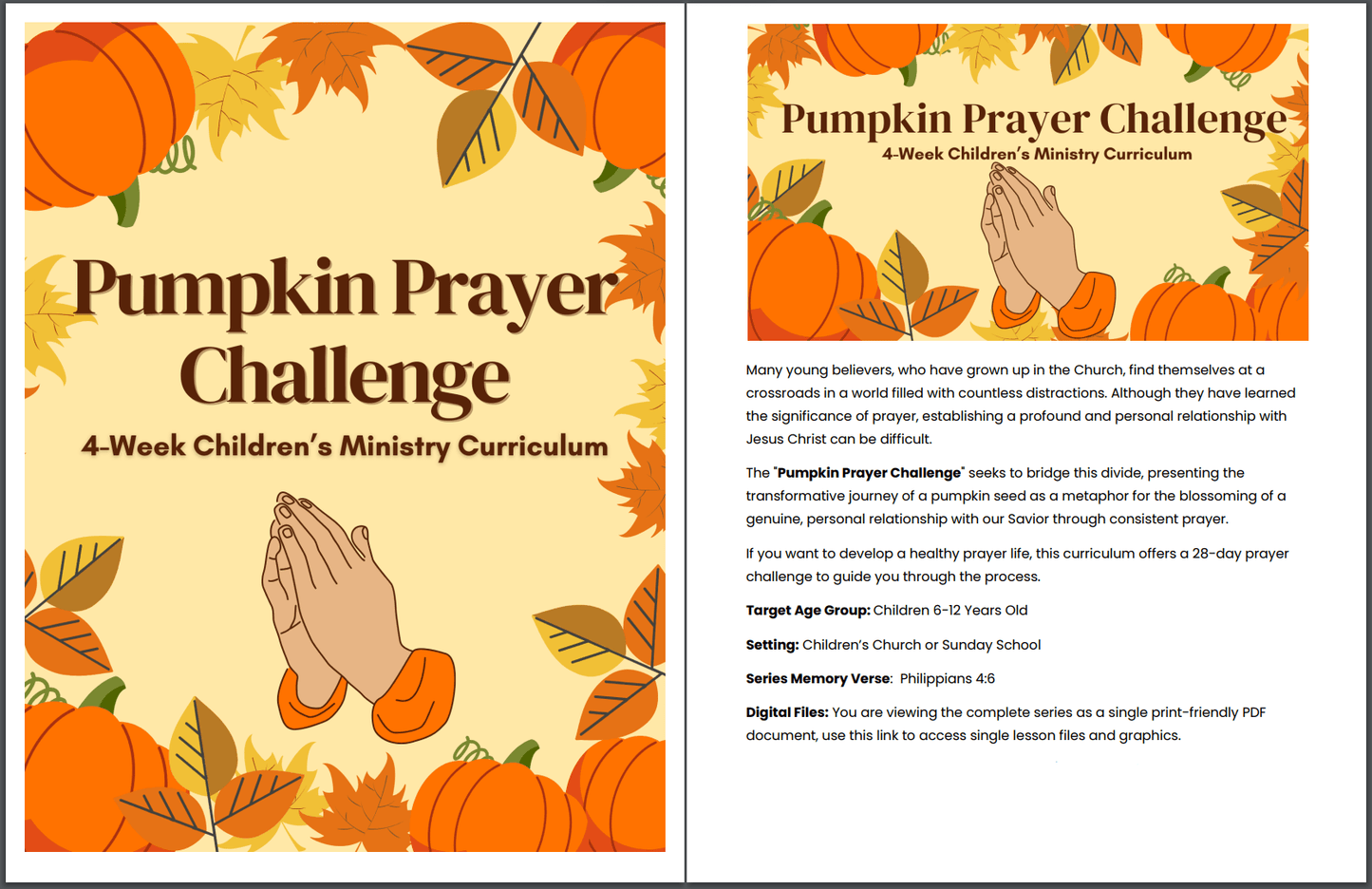 Pumpkin Prayer Challenge: 4-Lesson Sunday School Curriculum for Kids