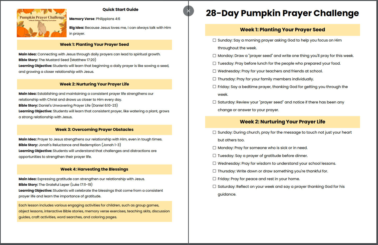 Pumpkin Prayer Challenge: 4-Lesson Sunday School Curriculum for Kids