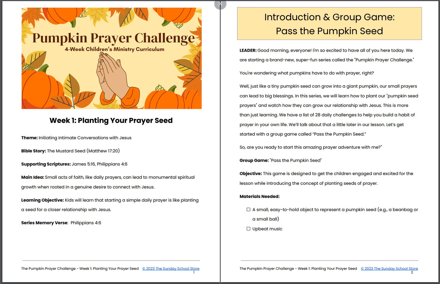 Pumpkin Prayer Challenge: 4-Lesson Sunday School Curriculum for Kids