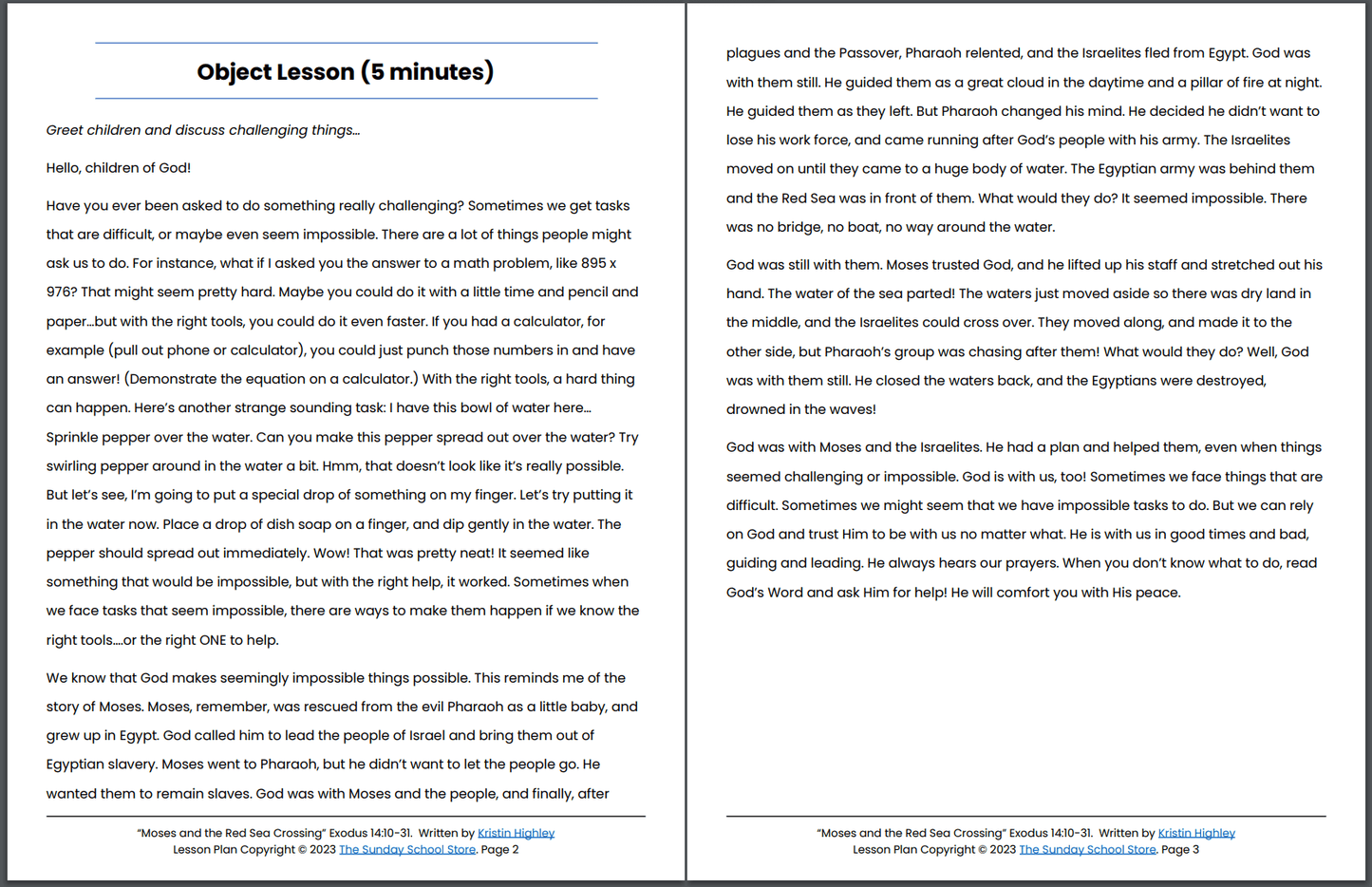 Moses and the Red Sea Crossing (Exodus 14:10-3)1Printable Bible Lesson & Sunday School Activities