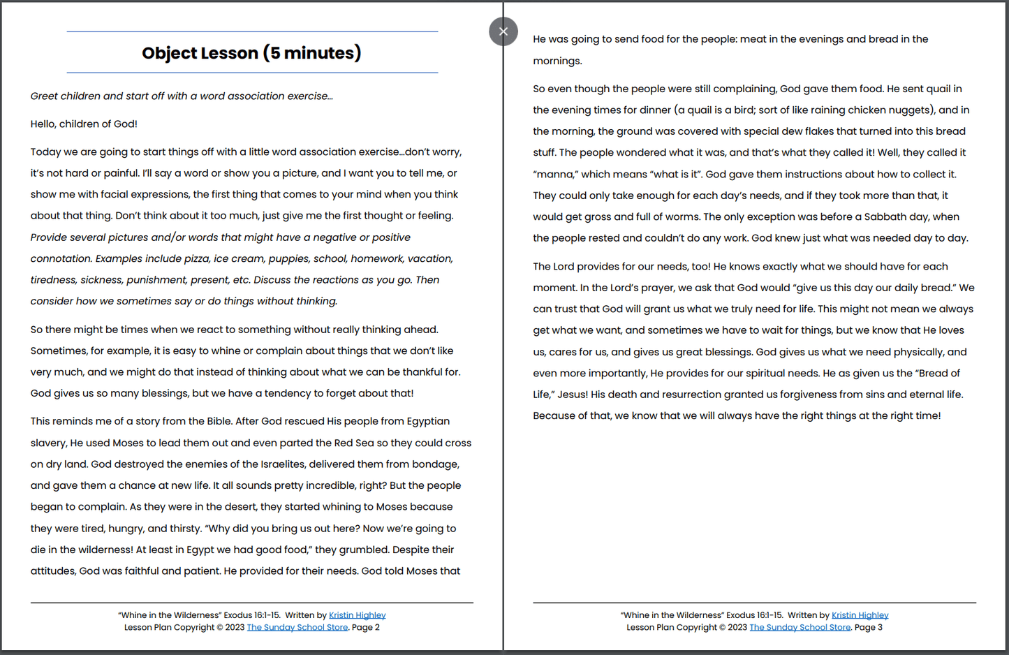 Whine in the Wilderness (Exodus 16:1-26, 31, 35) 1Printable Bible Lesson & Sunday School Activities