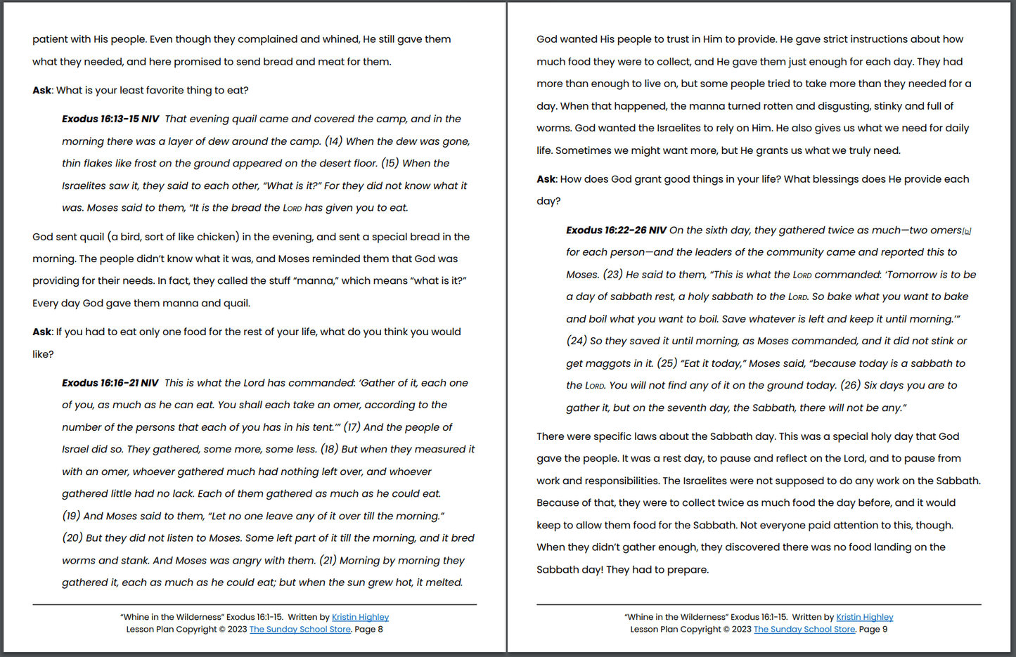 Whine in the Wilderness (Exodus 16:1-26, 31, 35) 1Printable Bible Lesson & Sunday School Activities