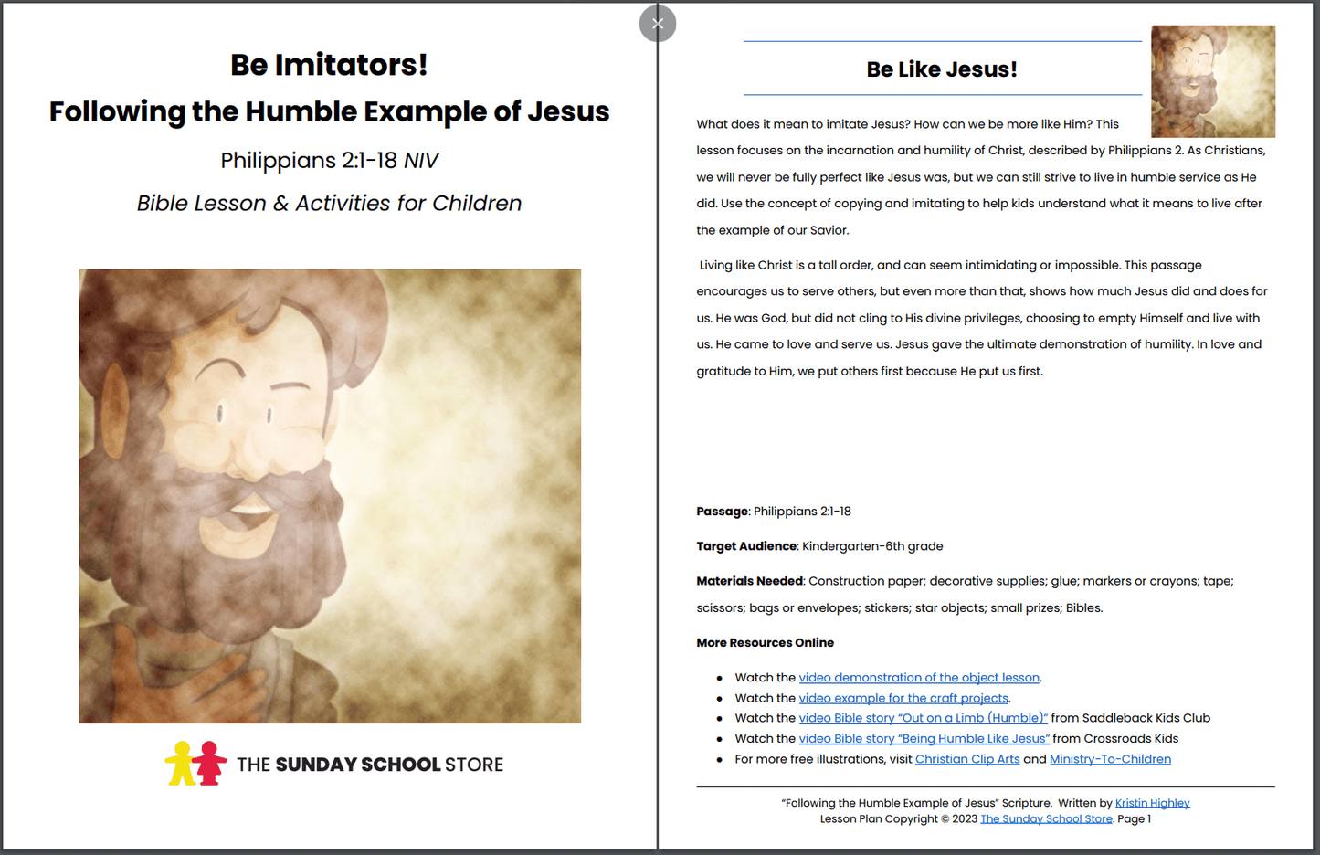 Following the Humble Example of Jesus (Philippians 2:1-18) Printable Bible Lesson & Sunday School Activities