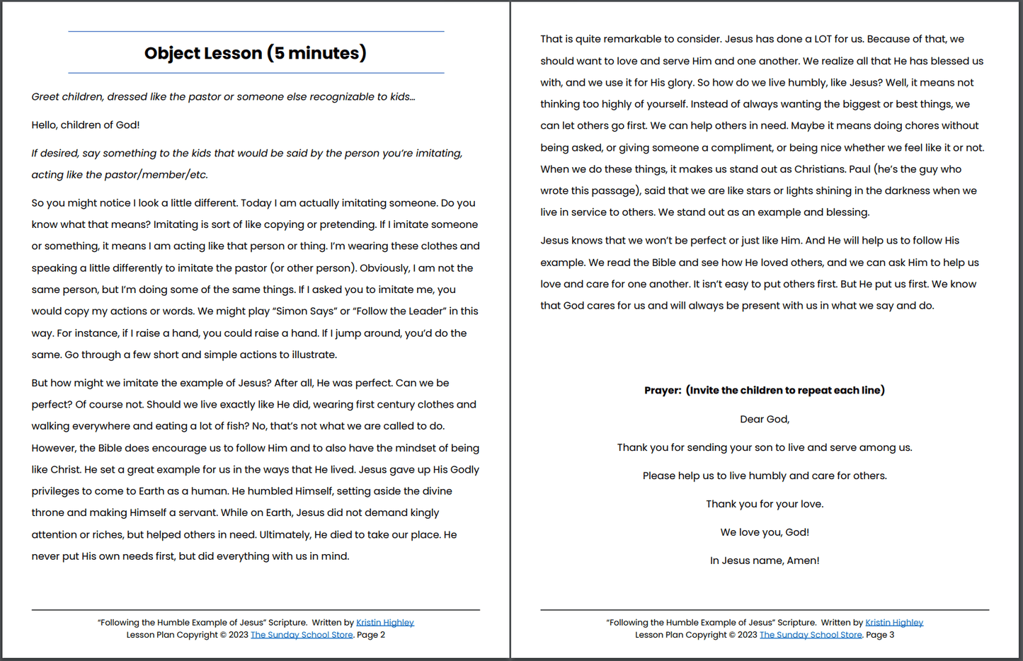 Following the Humble Example of Jesus (Philippians 2:1-18) Printable Bible Lesson & Sunday School Activities
