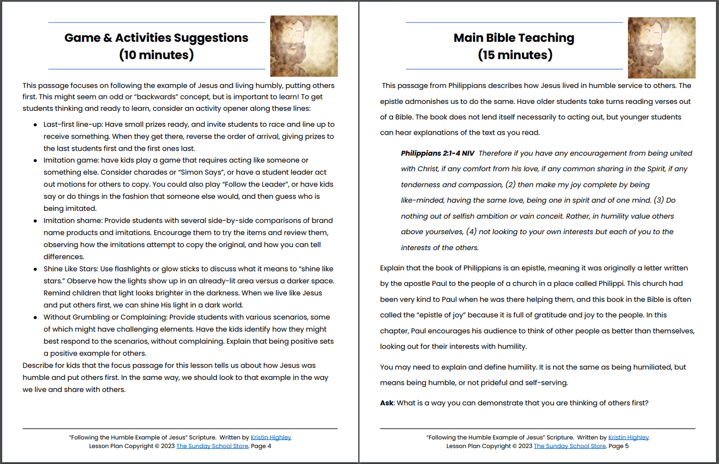 Following the Humble Example of Jesus (Philippians 2:1-18) Printable Bible Lesson & Sunday School Activities