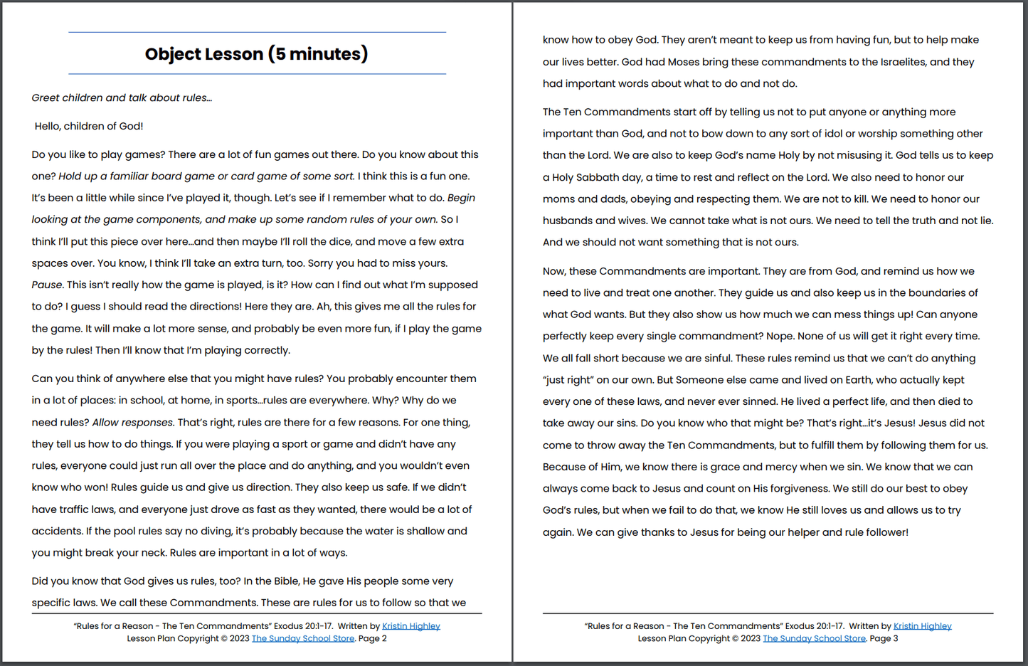 Rules for a Reason: The Ten Commandments (Exodus 20:1-17) Printable Bible Lesson & Sunday School Activities