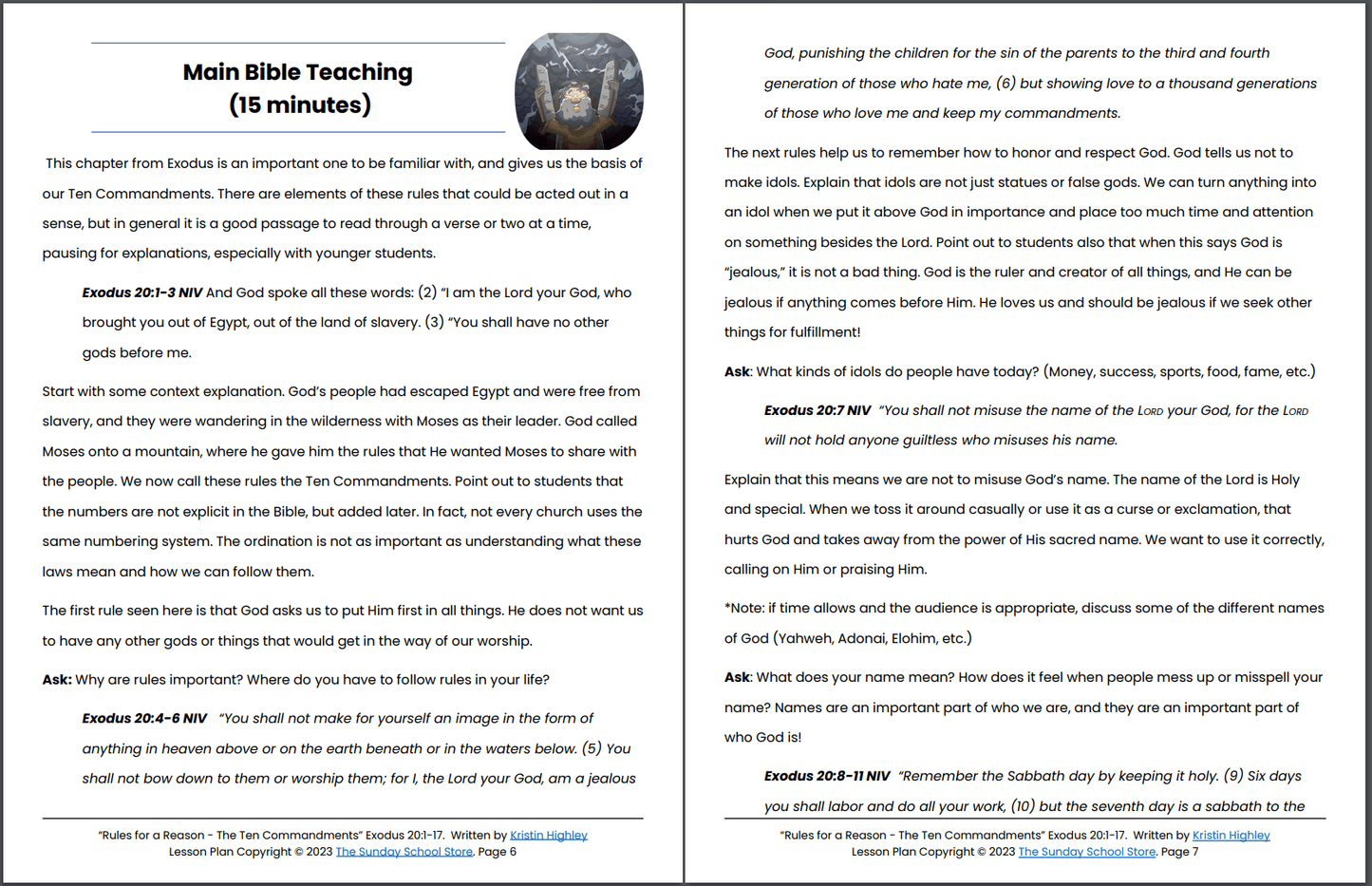 Rules for a Reason: The Ten Commandments (Exodus 20:1-17) Printable Bible Lesson & Sunday School Activities