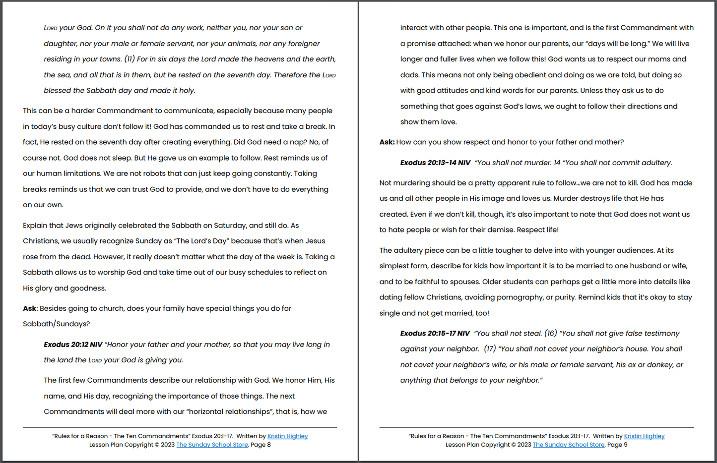 Rules for a Reason: The Ten Commandments (Exodus 20:1-17) Printable Bible Lesson & Sunday School Activities