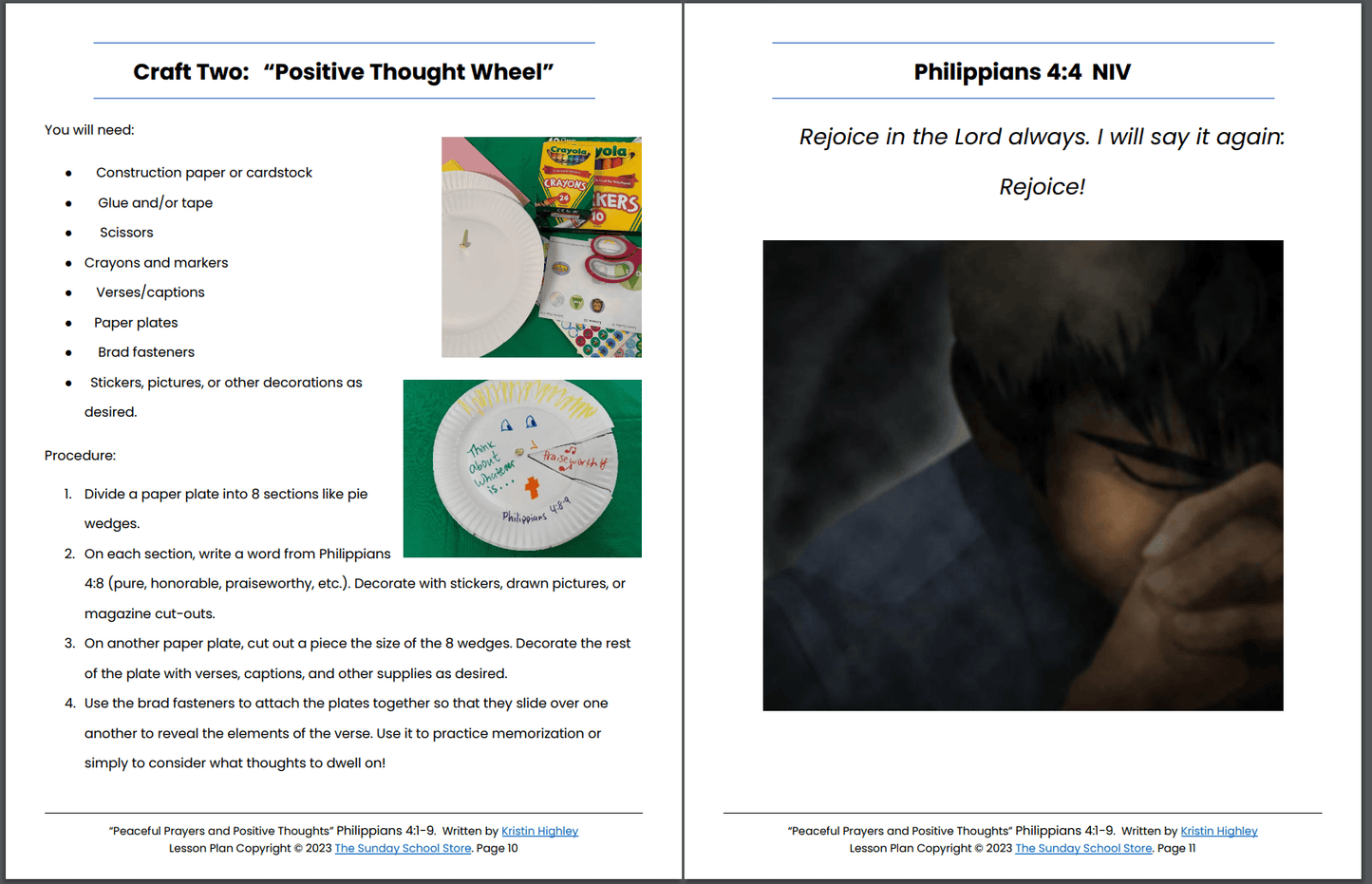 Peaceful Prayers and Positive Thoughts (Philippians 4:1-9) Printable Bible Lesson & Sunday School Activities