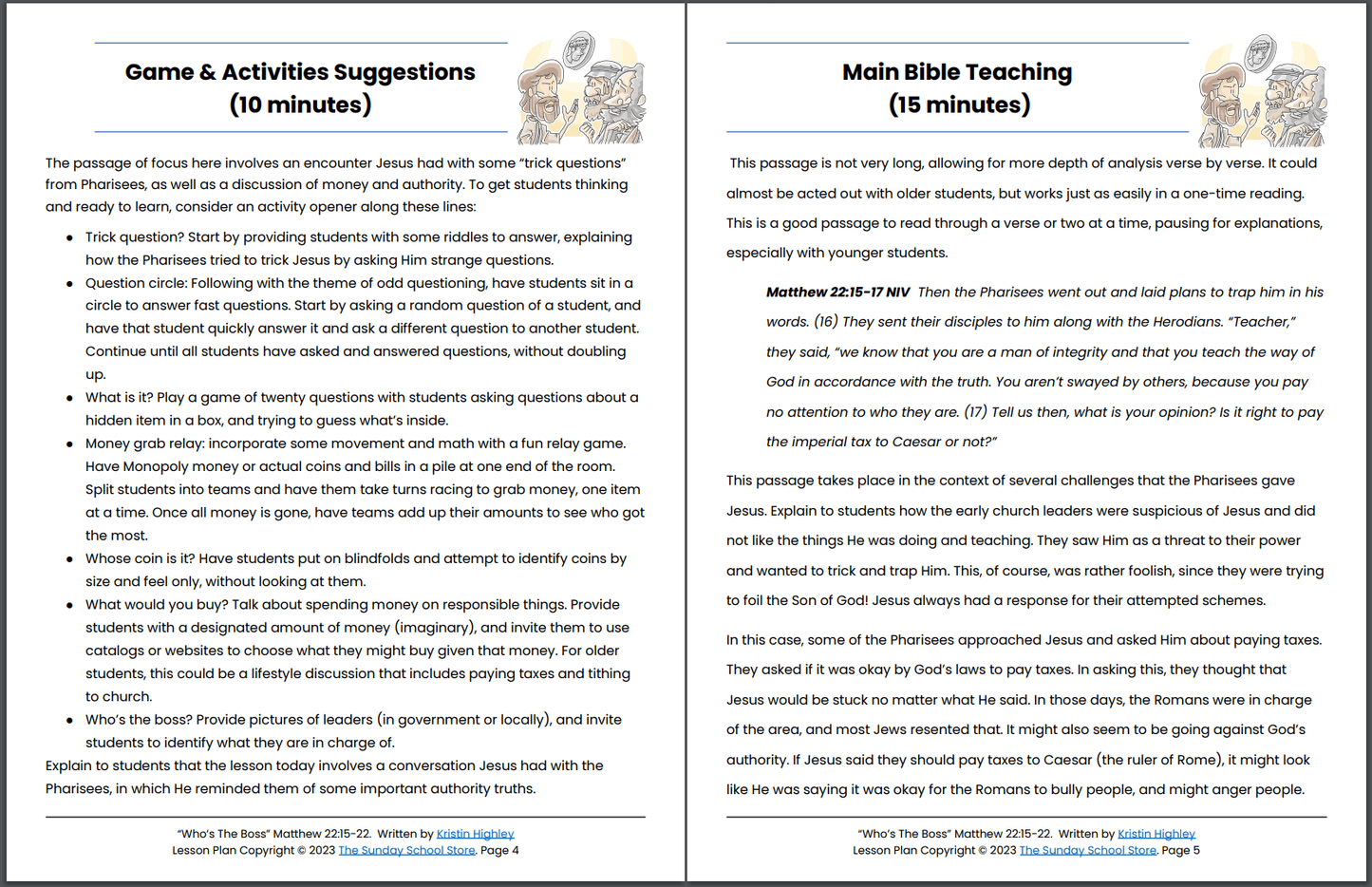 Render Unto Caesar (Matthew 22:15-22) Printable Bible Lesson & Sunday School Activities