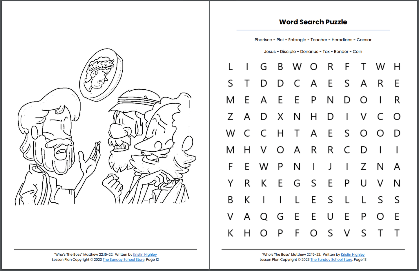 Render Unto Caesar (Matthew 22:15-22) Printable Bible Lesson & Sunday School Activities