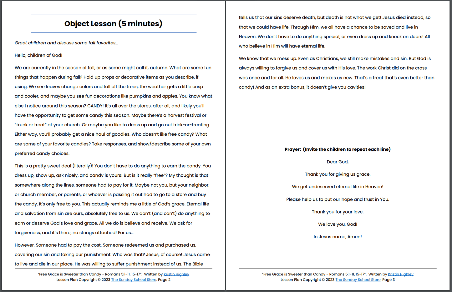 Free Grace is Sweeter than Candy (Romans 5:1-11, 15-17) Printable Bible Lesson & Sunday School Activities