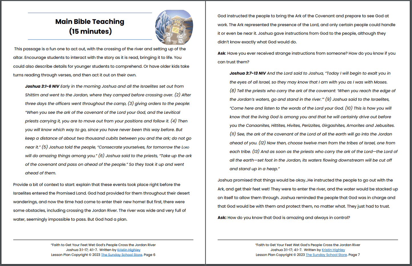 Crossing the Jordan River (Joshua 3:1-17; 4:1-7) Printable Bible Lesson & Sunday School Activities