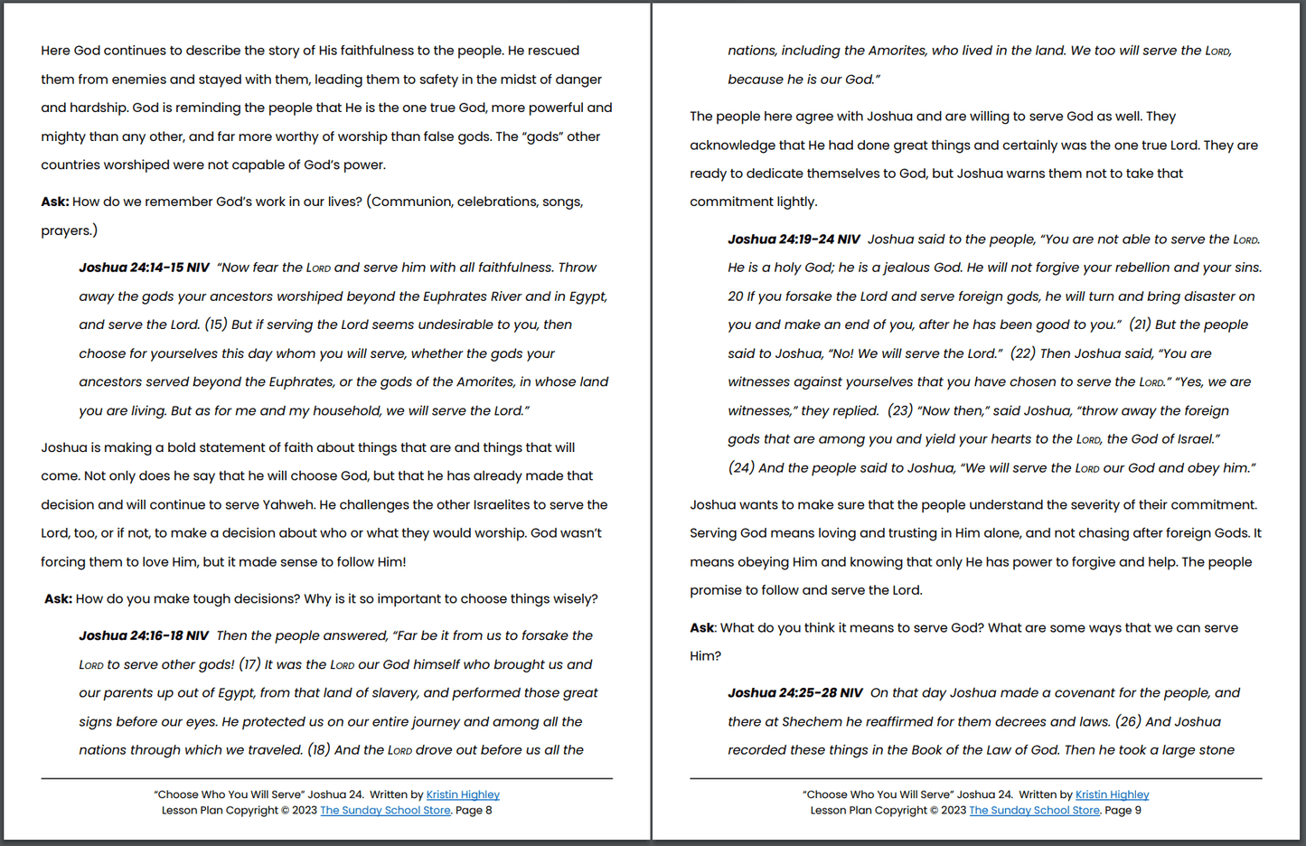 Choose Who You Will Serve (Joshua 24) Printable Bible Lesson & Sunday School Activities