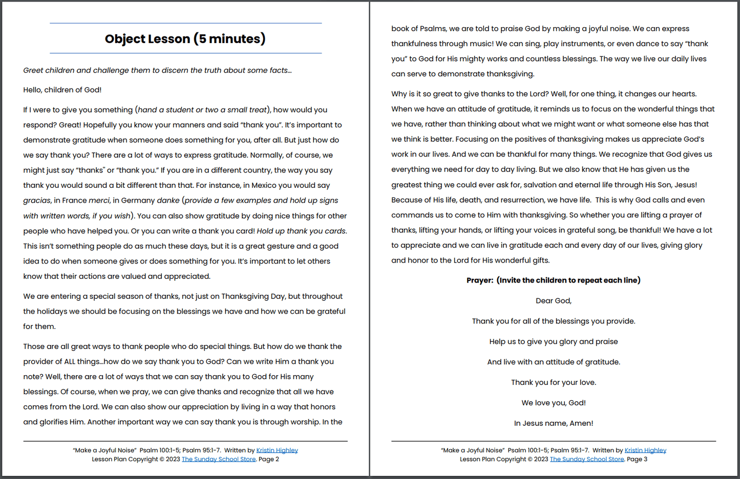Make a Joyful Noise (Psalm 100:1-5; Psalm 95:1-7) Printable Bible Lesson & Sunday School Activities