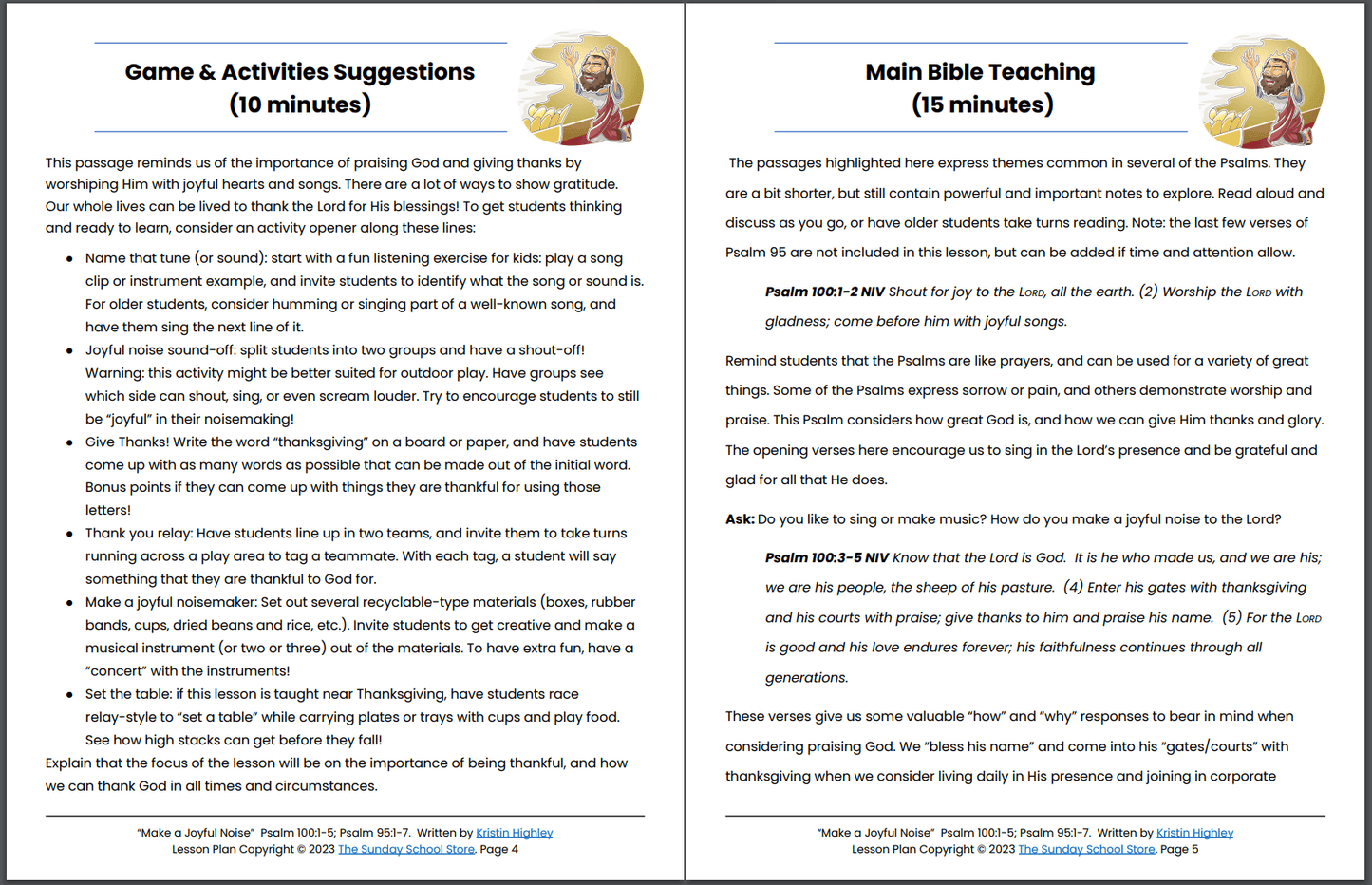 Make a Joyful Noise (Psalm 100:1-5; Psalm 95:1-7) Printable Bible Lesson & Sunday School Activities