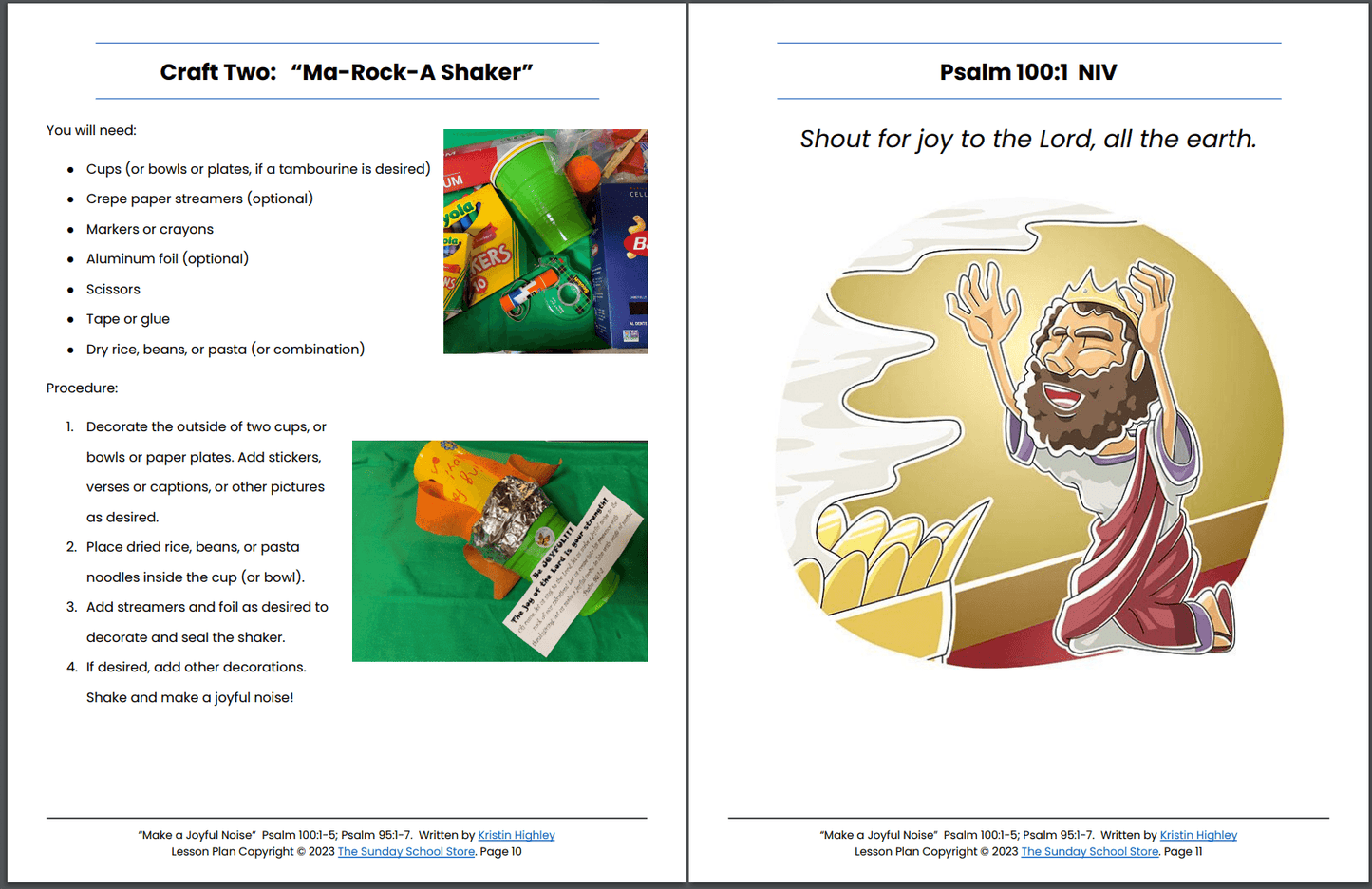 Make a Joyful Noise (Psalm 100:1-5; Psalm 95:1-7) Printable Bible Lesson & Sunday School Activities