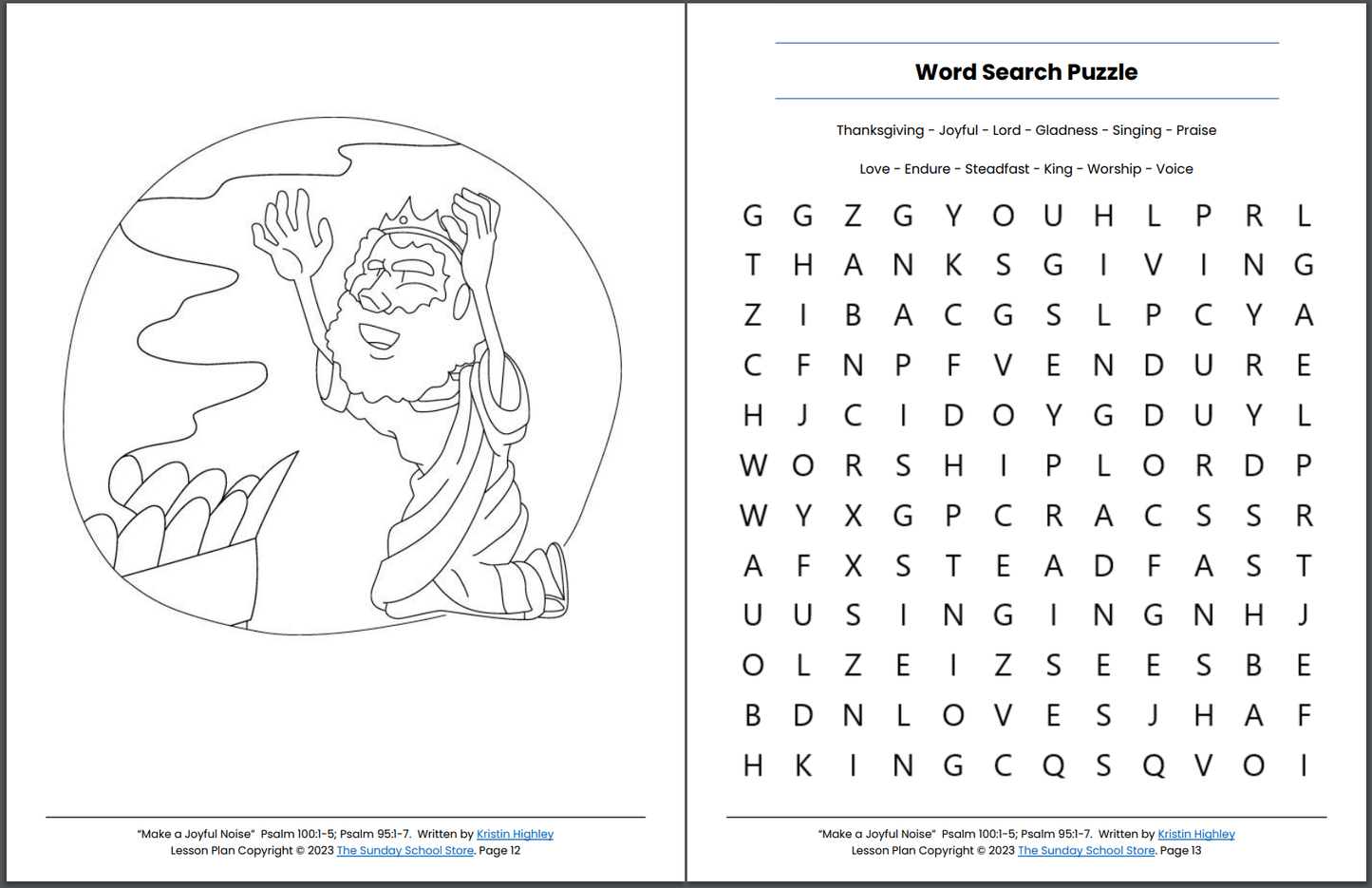 Make a Joyful Noise (Psalm 100:1-5; Psalm 95:1-7) Printable Bible Lesson & Sunday School Activities