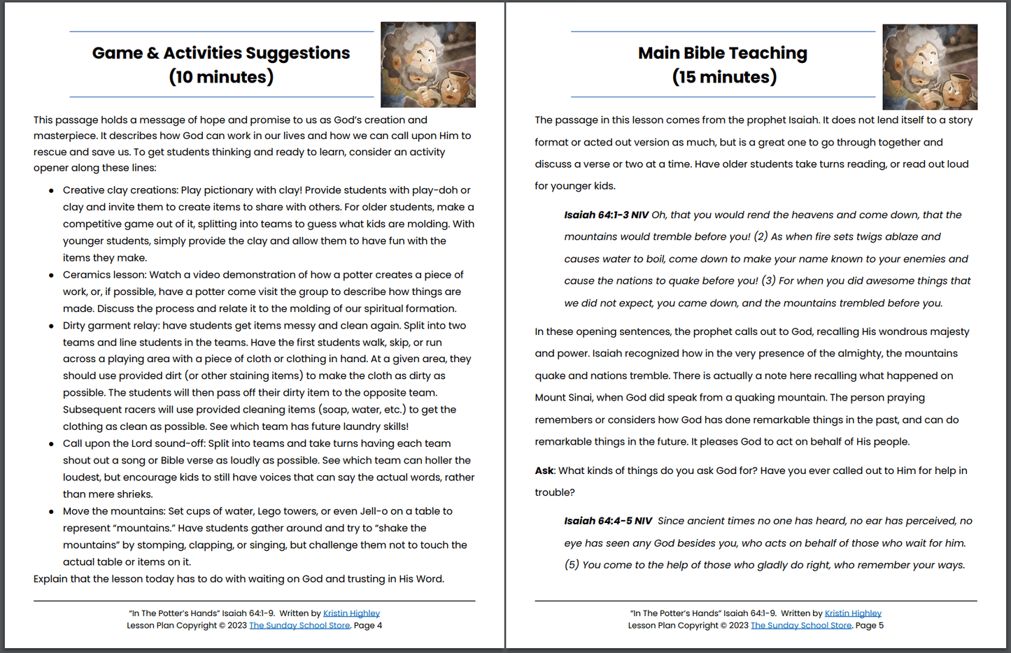 In the Potter's Hands (Isaiah 64:1-9) Printable Bible Lesson & Sunday School Activities