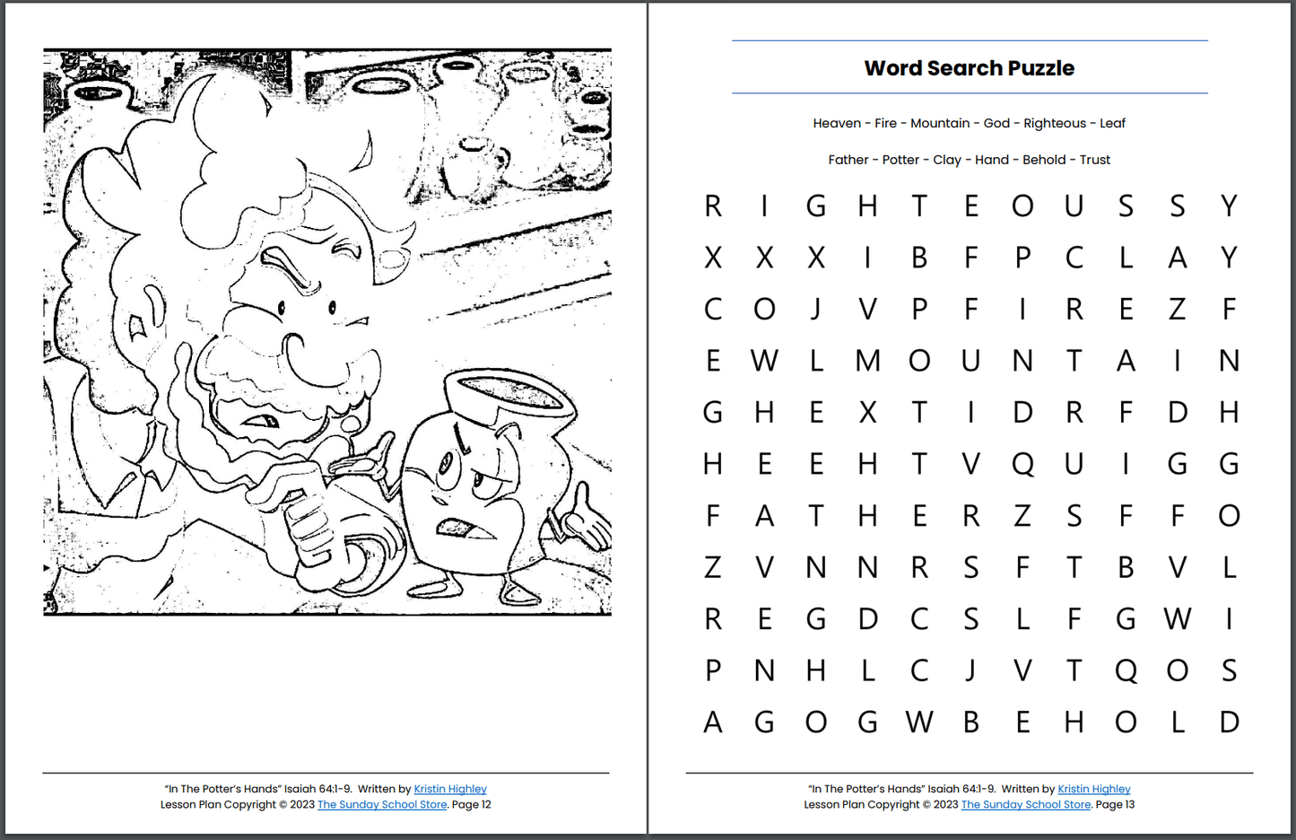 In the Potter's Hands (Isaiah 64:1-9) Printable Bible Lesson & Sunday School Activities