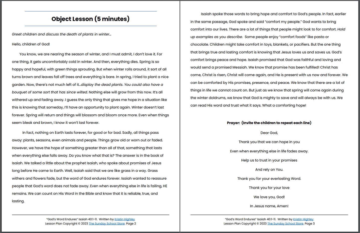 God's Word Endures (Isaiah 40:1-11) Printable Bible Lesson & Sunday School Activities