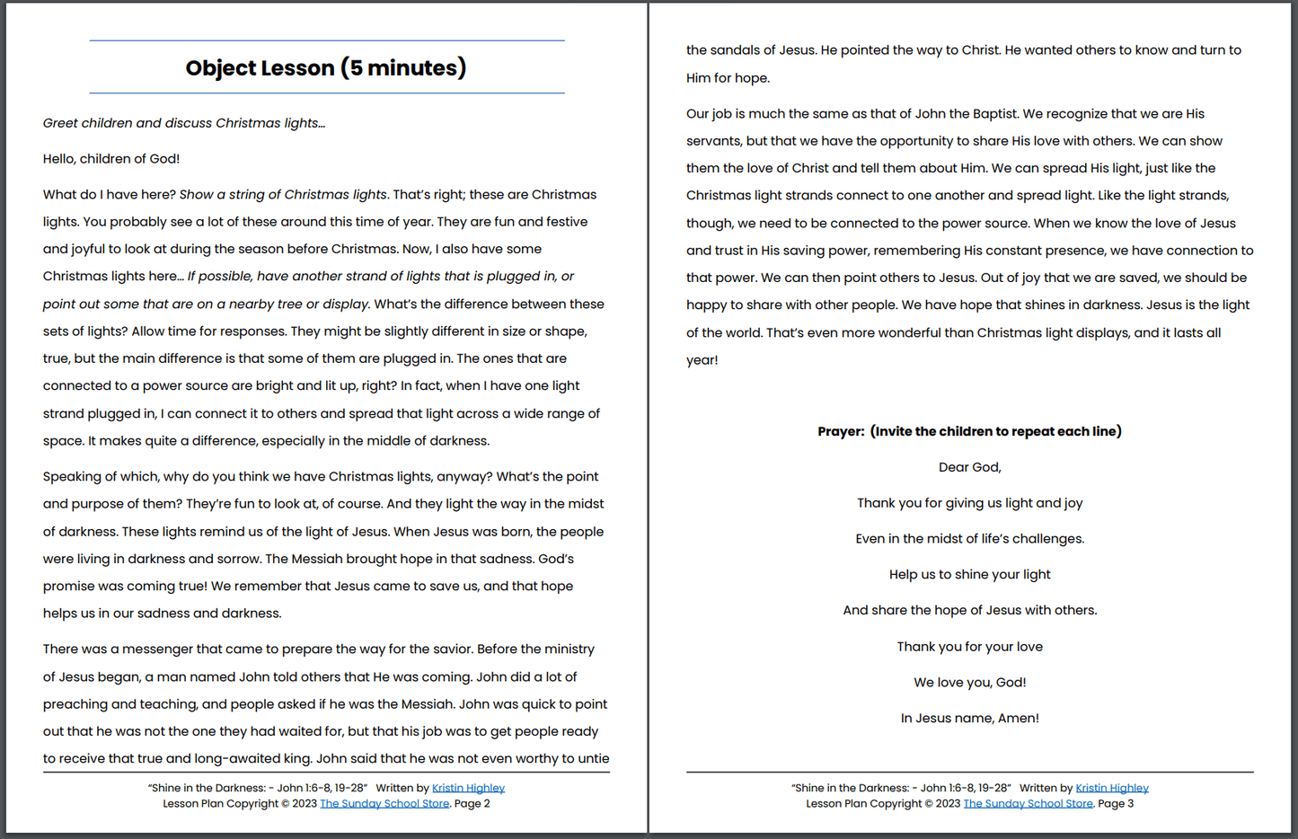 Shine in the Darkness (John 1:6-8, 19-28) Printable Bible Lesson & Sunday School Activities