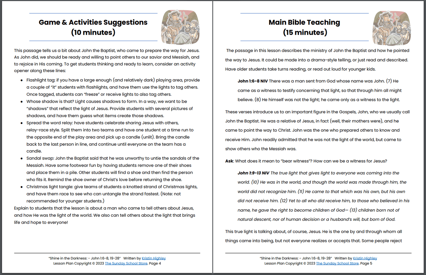 Shine in the Darkness (John 1:6-8, 19-28) Printable Bible Lesson & Sunday School Activities