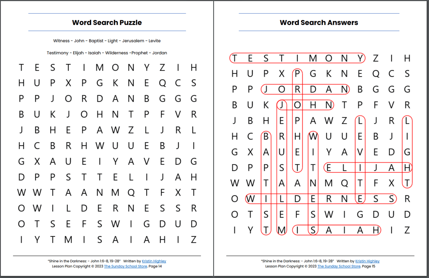 Shine in the Darkness (John 1:6-8, 19-28) Printable Bible Lesson & Sunday School Activities