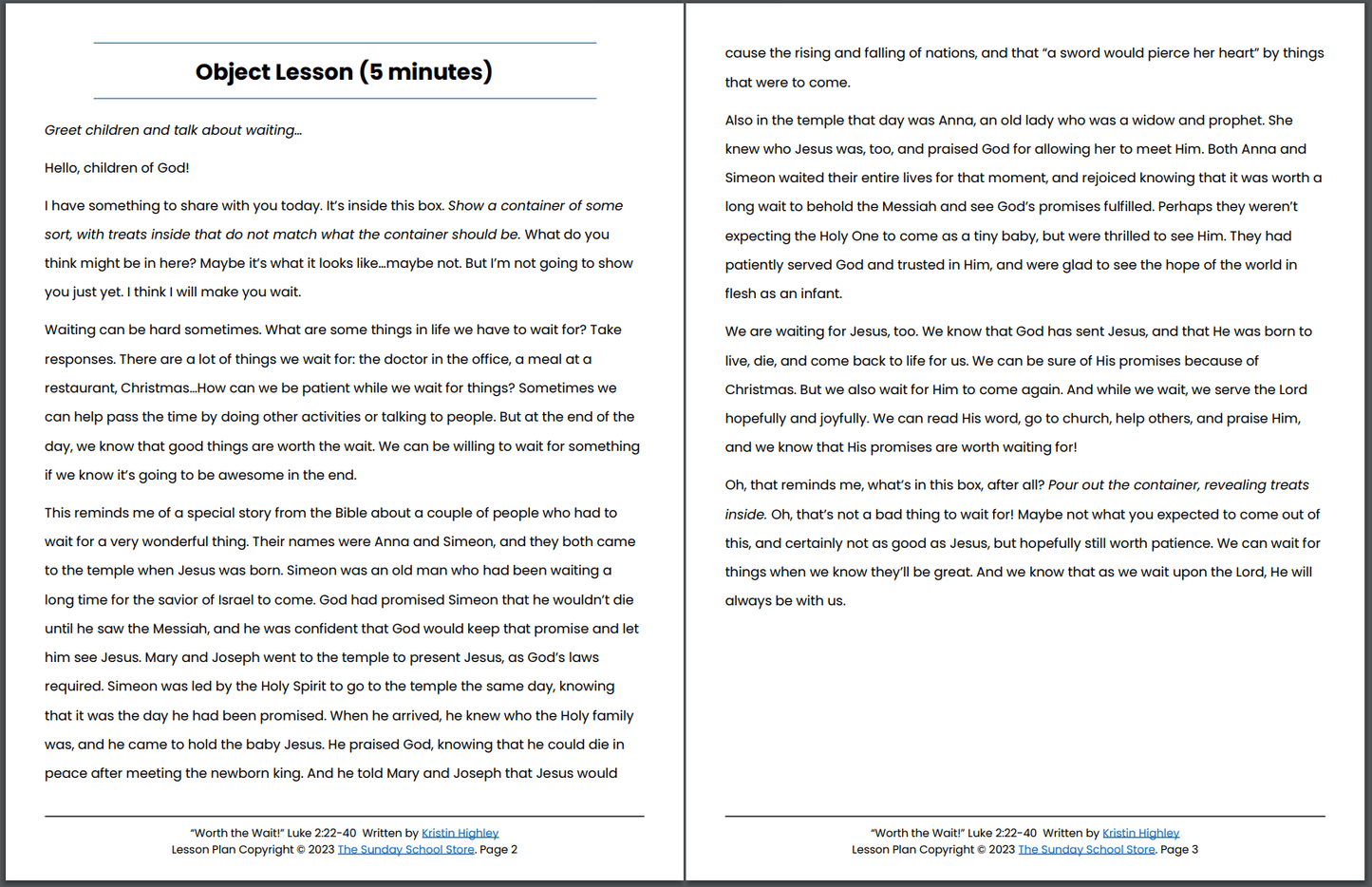 Jesus is Worth the Wait (Luke 2:22-40) Printable Bible Lesson & Sunday School Activities
