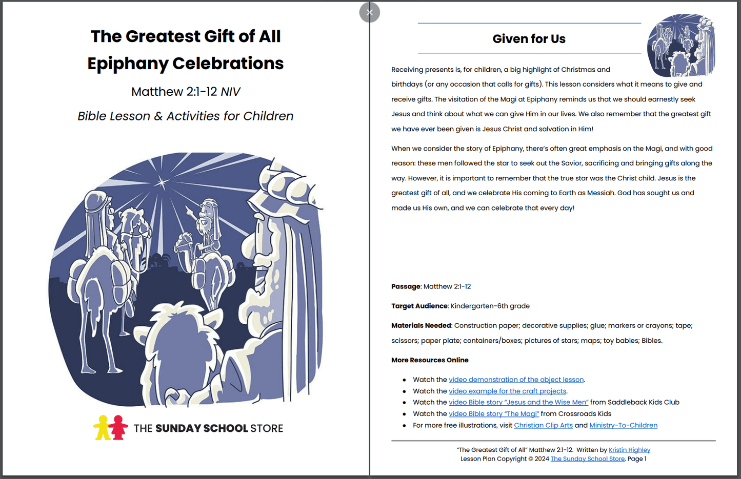 The Greatest Gift of All (Matthew 2:1-12) Printable Bible Lesson & Sunday School Activities