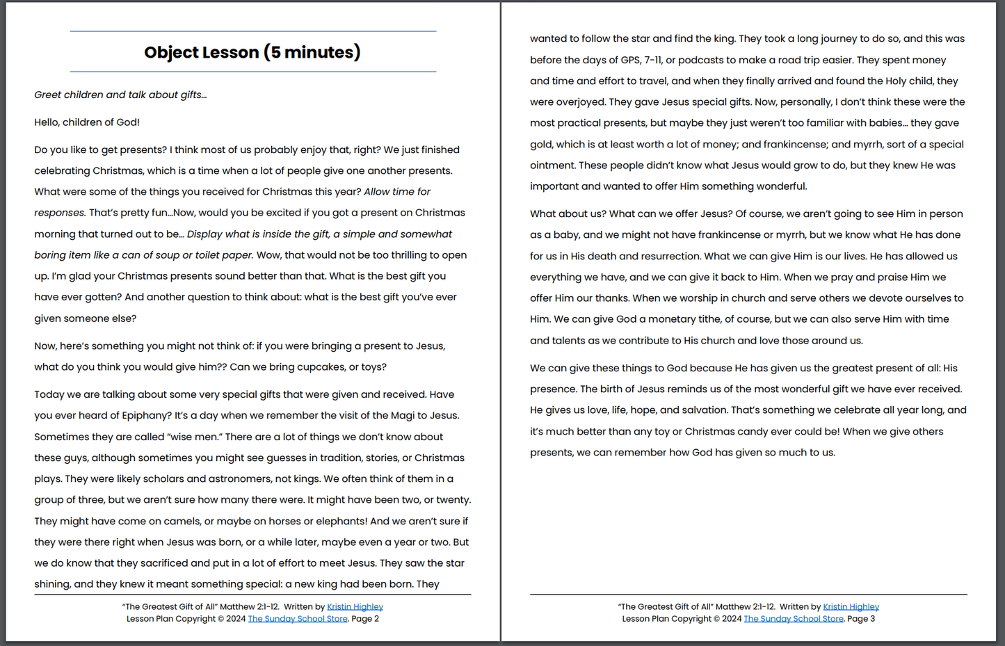 The Greatest Gift of All (Matthew 2:1-12) Printable Bible Lesson & Sunday School Activities