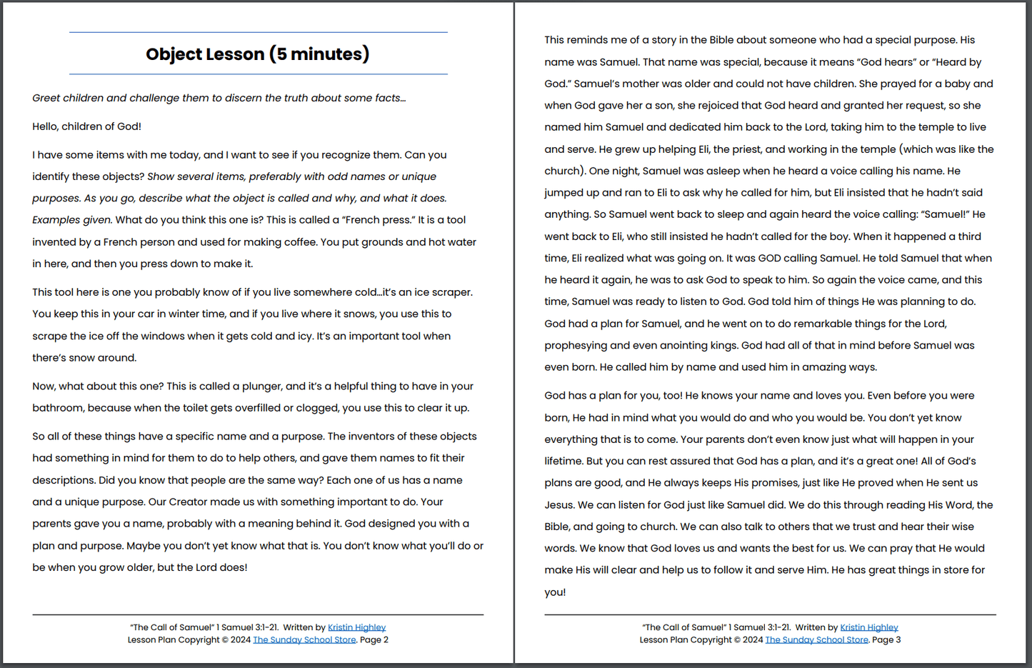 God Calls Samuel (1 Samuel 3:1-21) Printable Bible Lesson & Sunday School Activities