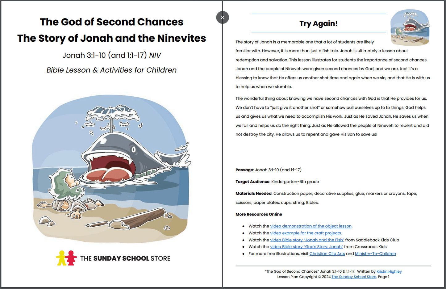 The God of Second Chances (Jonah 3:1-10) Printable Bible Lesson & Sunday School Activities