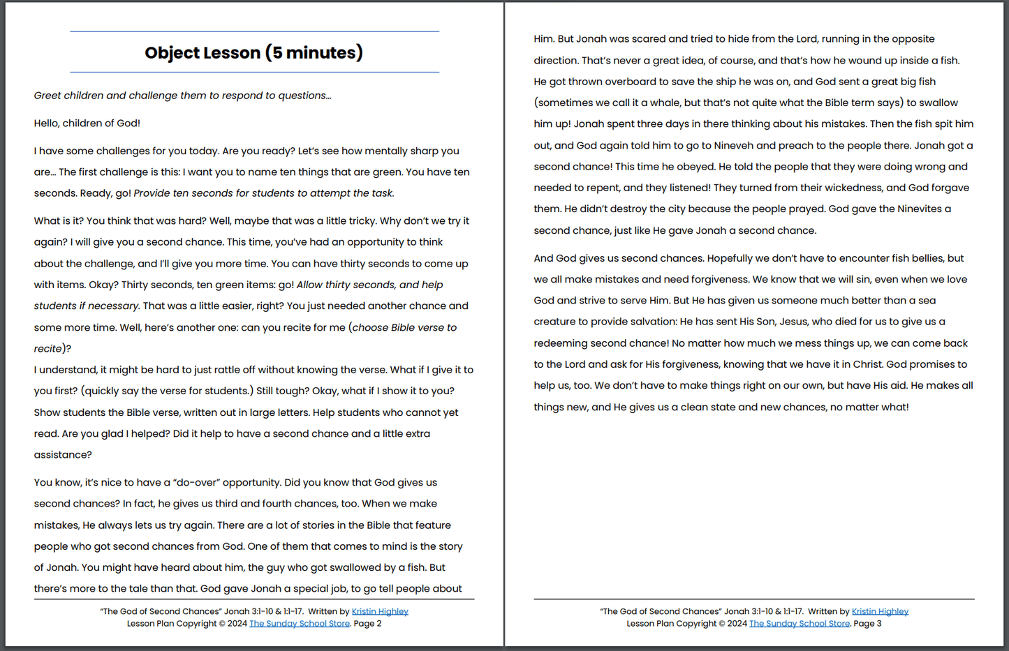 The God of Second Chances (Jonah 3:1-10) Printable Bible Lesson & Sunday School Activities