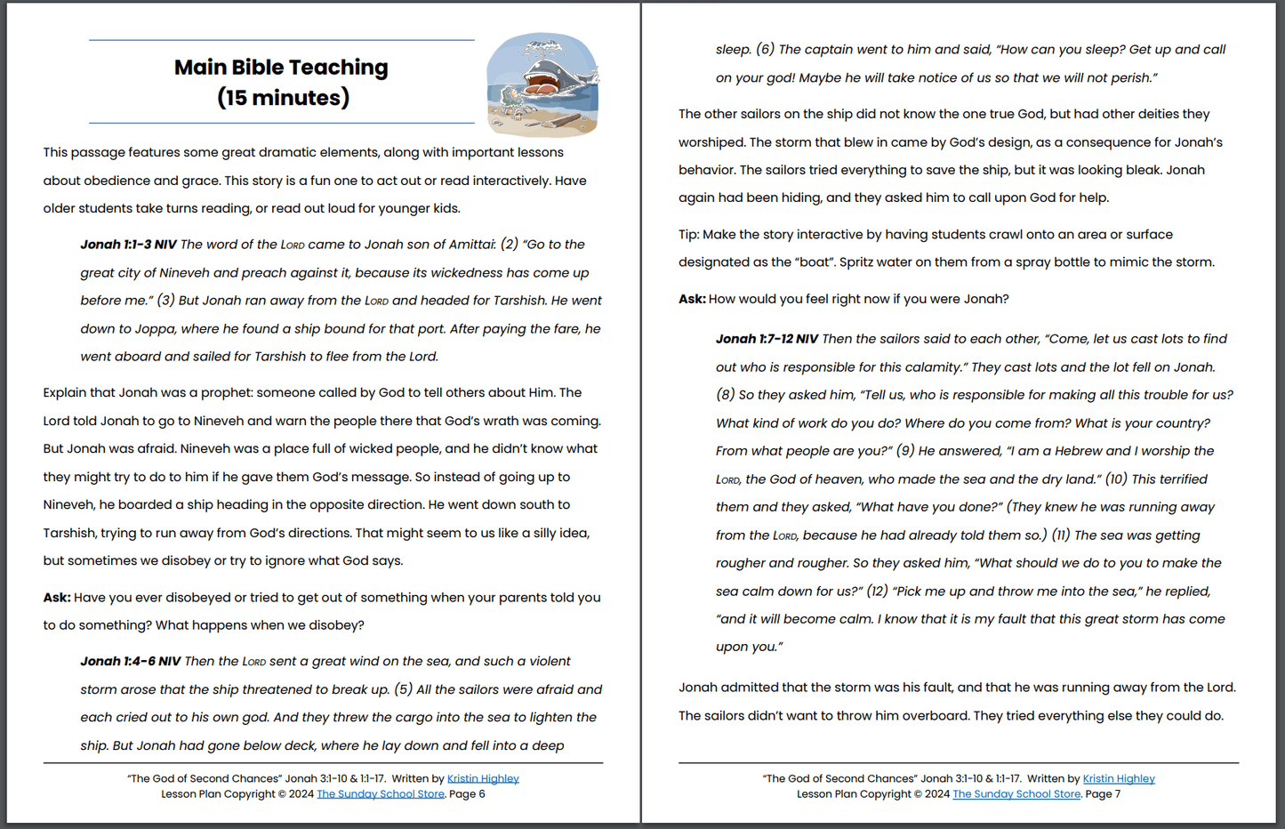 The God of Second Chances (Jonah 3:1-10) Printable Bible Lesson & Sunday School Activities