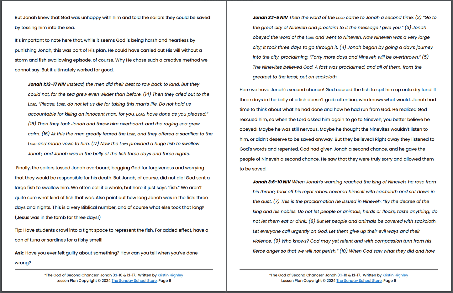 The God of Second Chances (Jonah 3:1-10) Printable Bible Lesson & Sunday School Activities
