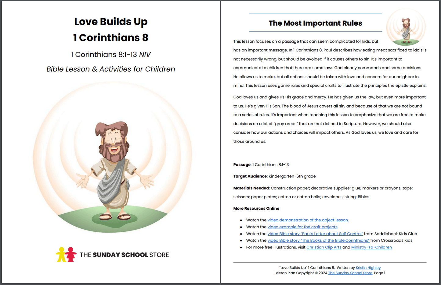 Love Builds Up (1 Corinthians 8:1-13) Printable Bible Lesson & Sunday School Activities