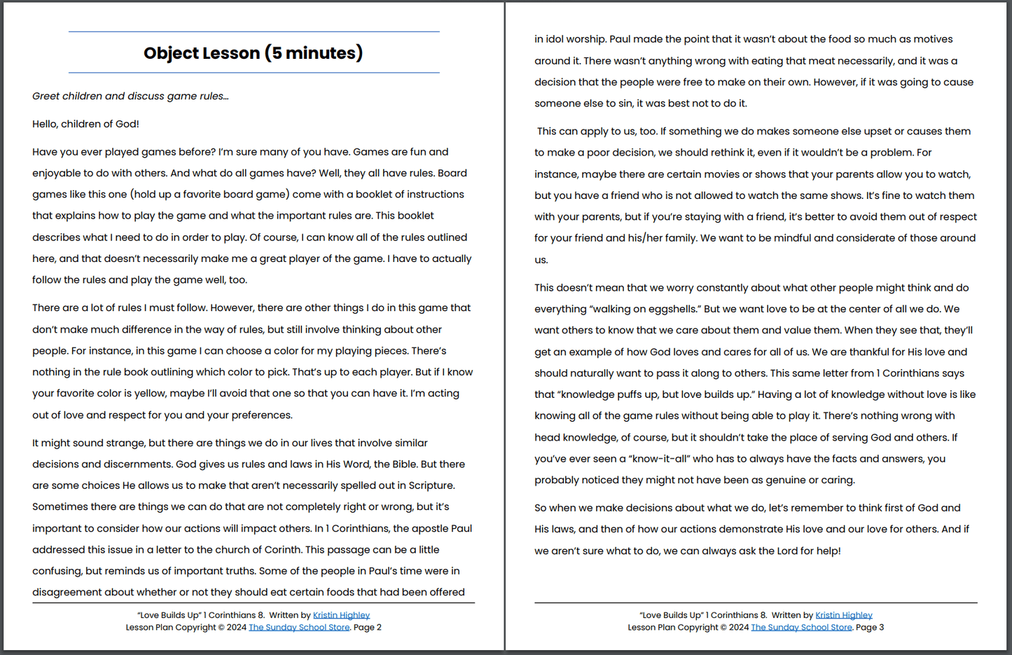 Love Builds Up (1 Corinthians 8:1-13) Printable Bible Lesson & Sunday School Activities