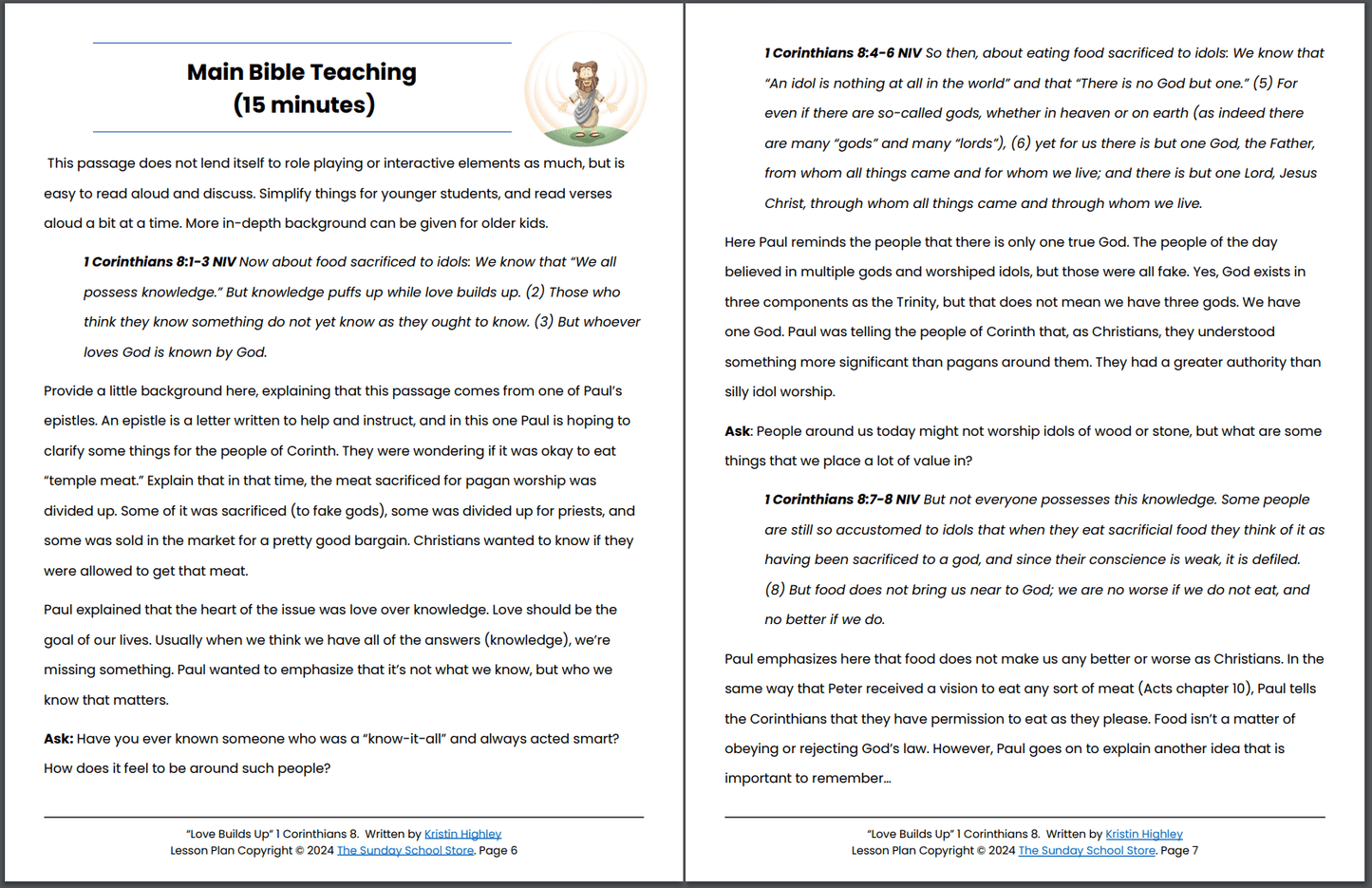 Love Builds Up (1 Corinthians 8:1-13) Printable Bible Lesson & Sunday School Activities