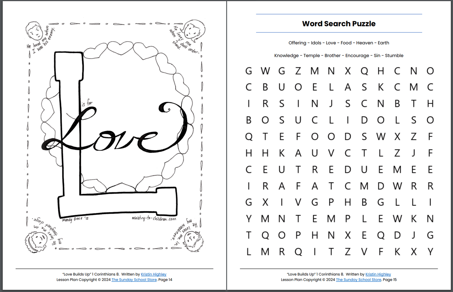 Love Builds Up (1 Corinthians 8:1-13) Printable Bible Lesson & Sunday School Activities