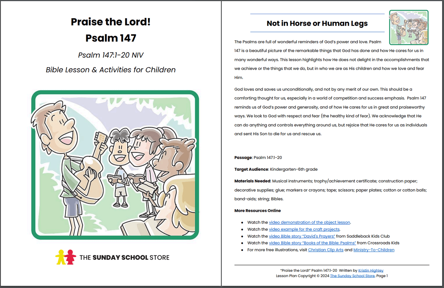 Praise the Lord! (Psalm 147:1-20) Printable Bible Lesson & Sunday School Activities PDF