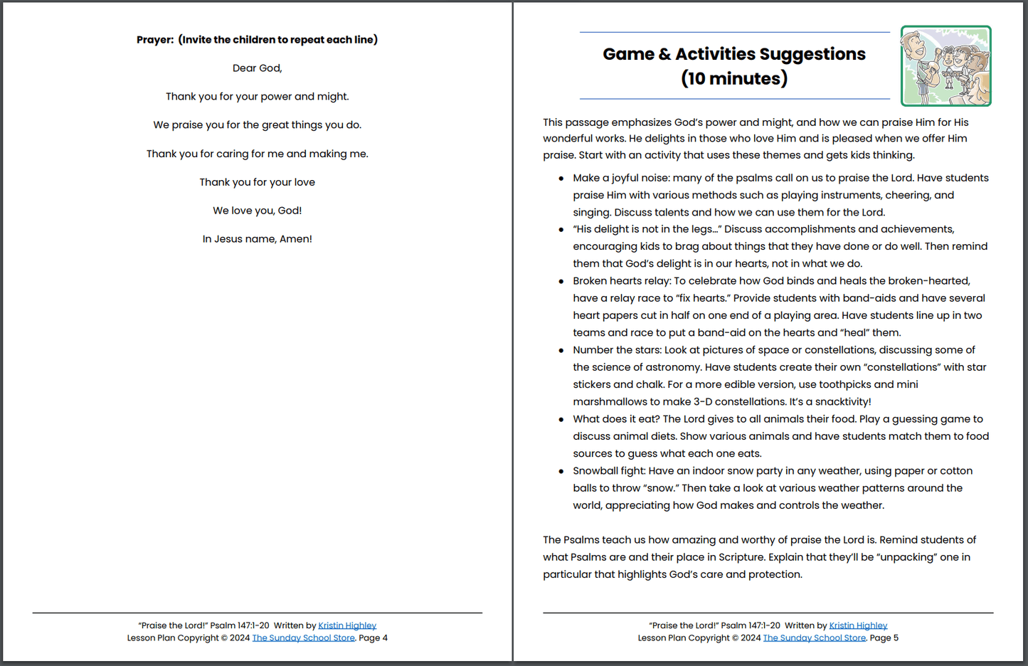 Praise the Lord! (Psalm 147:1-20) Printable Bible Lesson & Sunday School Activities PDF