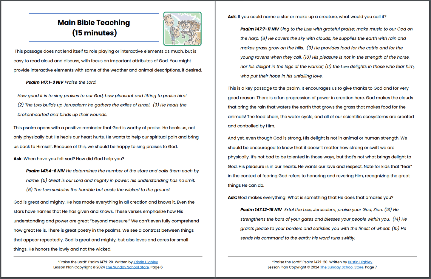 Praise the Lord! (Psalm 147:1-20) Printable Bible Lesson & Sunday School Activities PDF