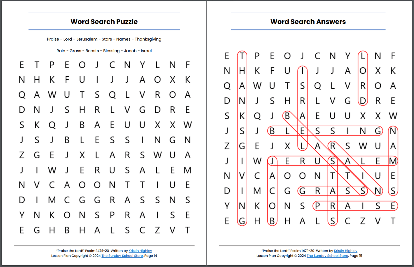 Praise the Lord! (Psalm 147:1-20) Printable Bible Lesson & Sunday School Activities PDF