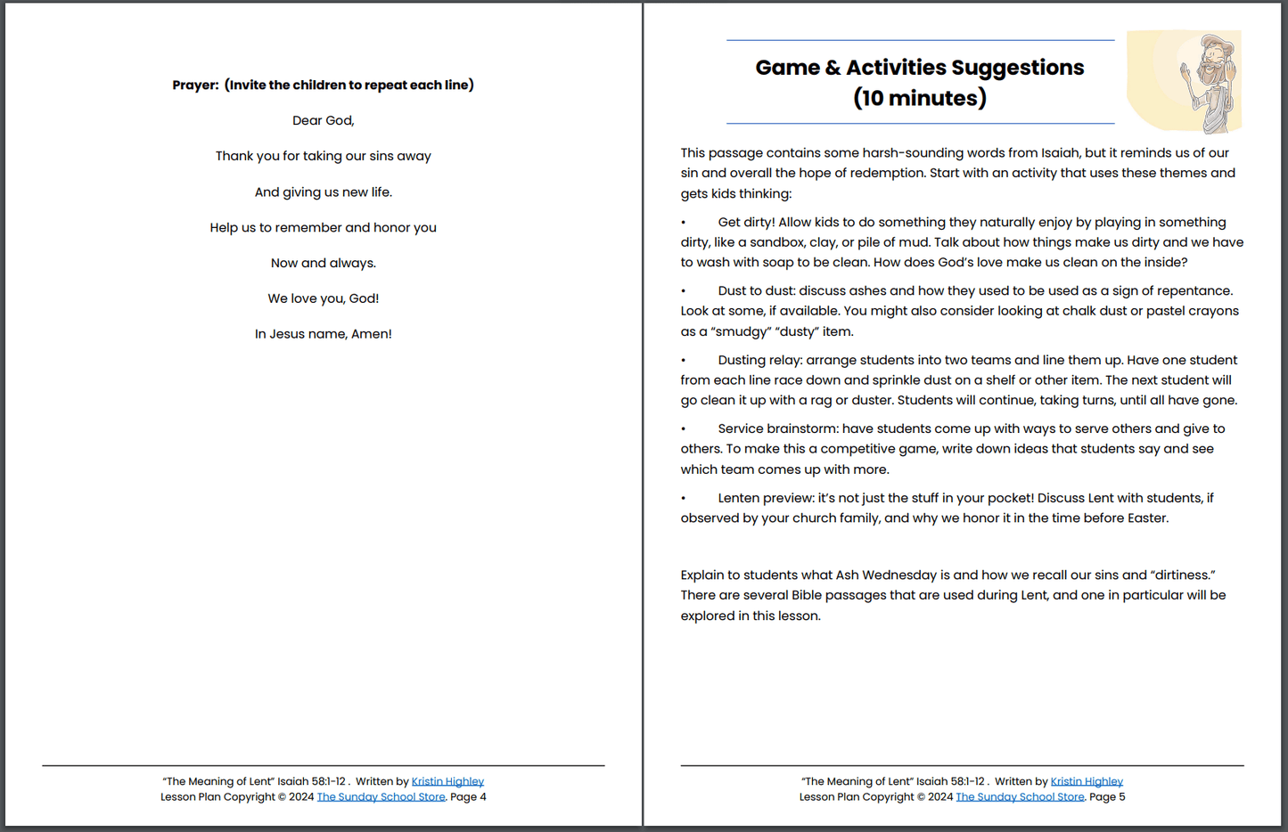 The Meaning of Lent (Isaiah 58:1-12) Printable Bible Lesson & Sunday School Activities PDF