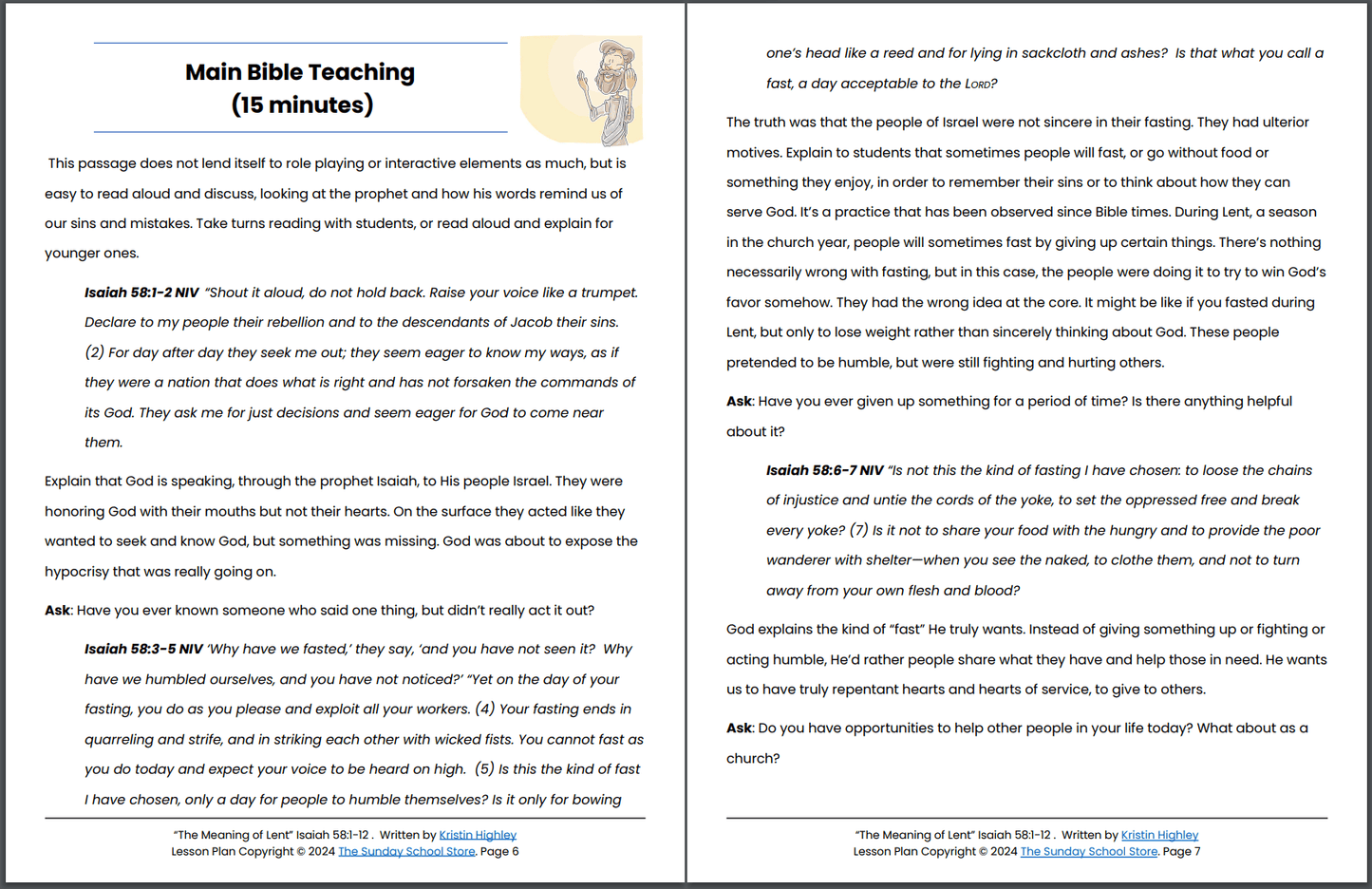 The Meaning of Lent (Isaiah 58:1-12) Printable Bible Lesson & Sunday School Activities PDF