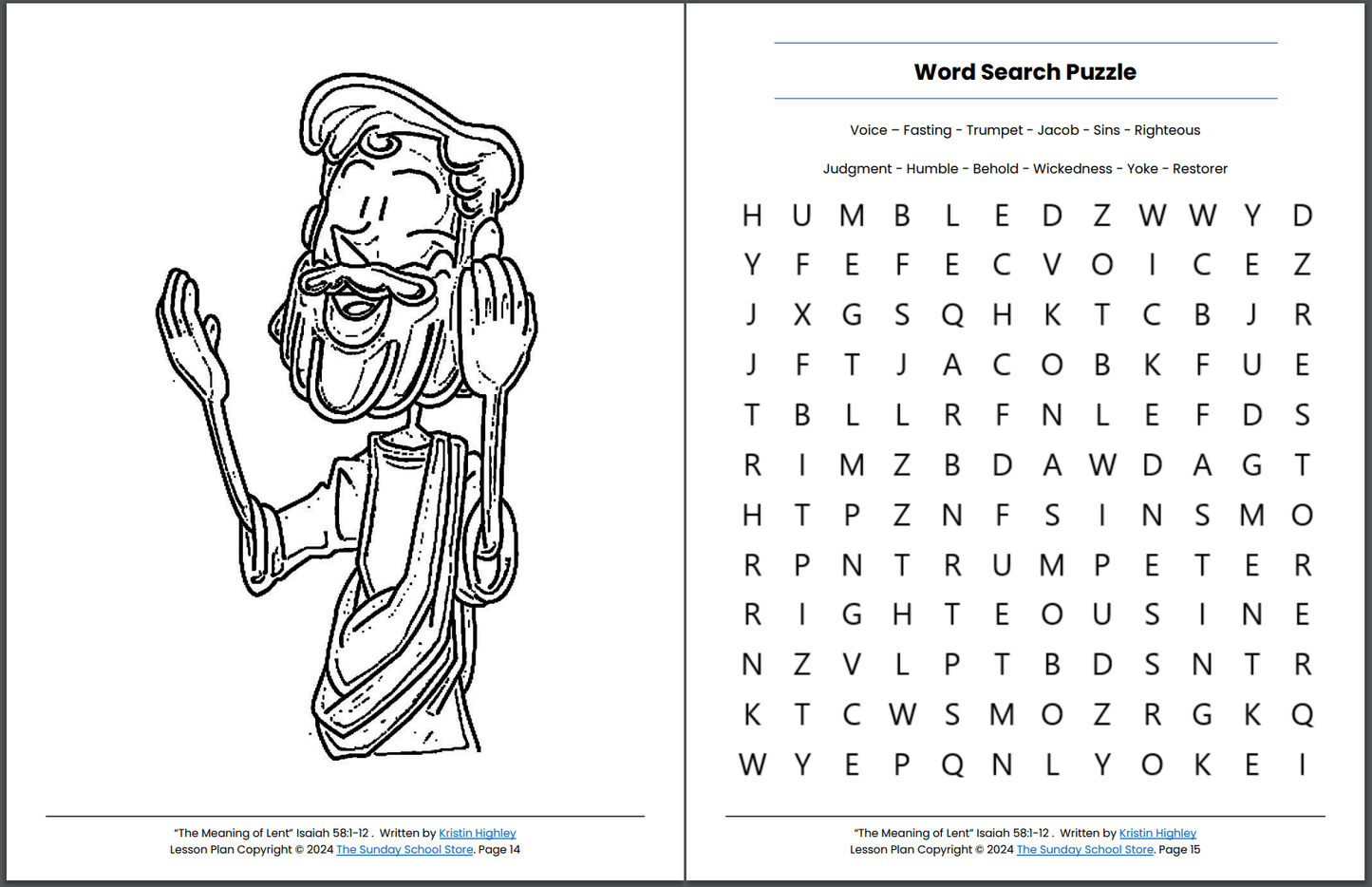 The Meaning of Lent (Isaiah 58:1-12) Printable Bible Lesson & Sunday School Activities PDF