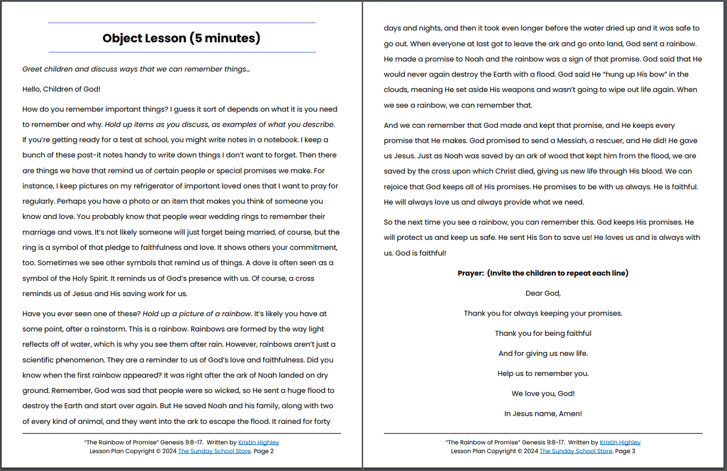 God's Rainbow of Promise to Noah (Genesis 9:8-17) Printable Bible Lesson & Sunday School Activities PDF